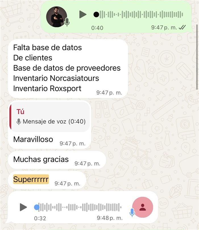 Conversación de WhatsApp: el cliente responde 'Maravilloso. Muchas gracias. Superrrrr'